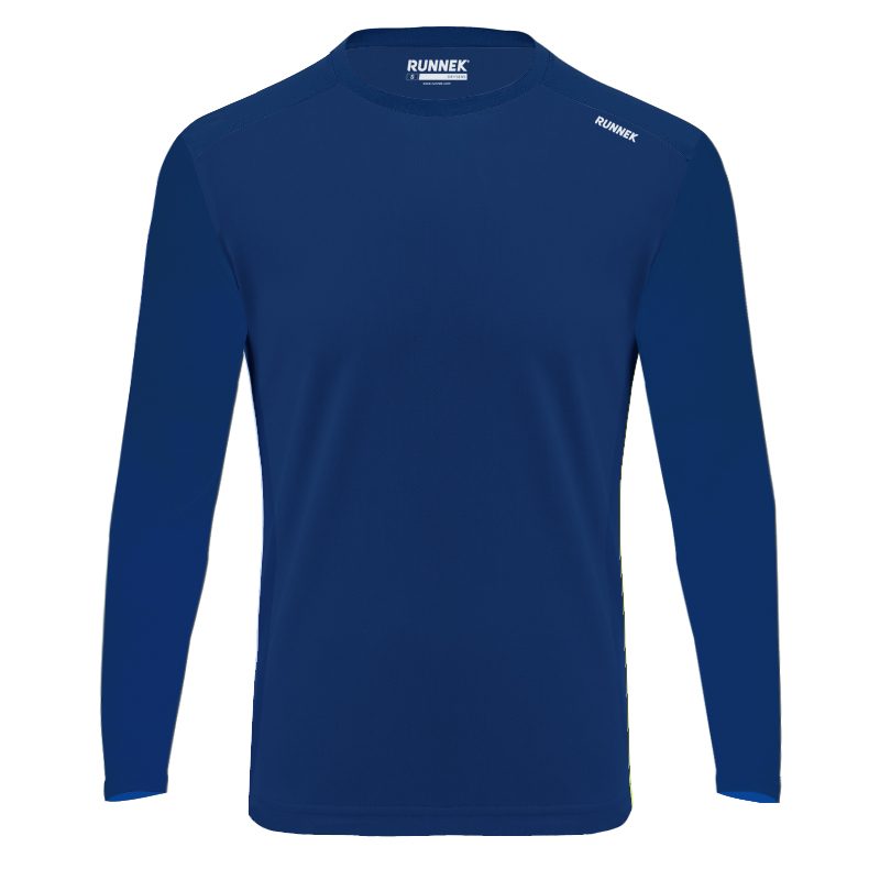 Maillot technique runnek ethilo bleu navy homme face