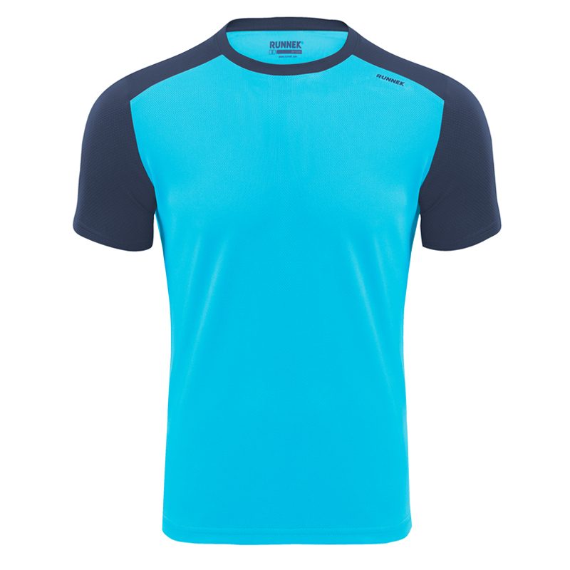 Maillot technique runnek limit bleu turquoise bleu navy homme face