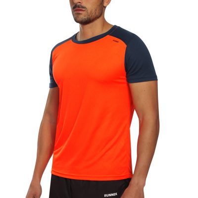 Maillot technique runnek limit orange fluo bleu navy homme