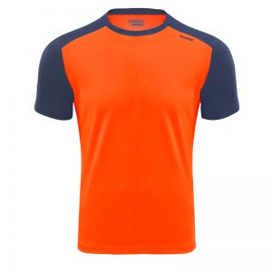 Maillot technique runnek limit orange fluo bleu navy homme face