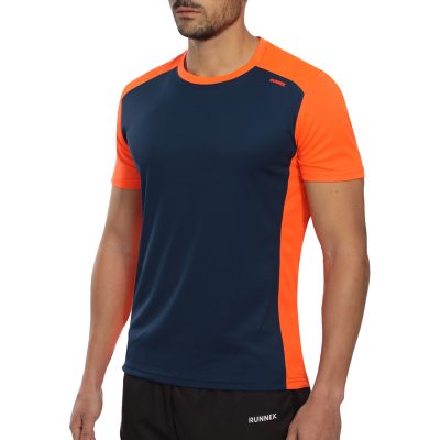 Maillot technique runnek score bleu navy orange fluo