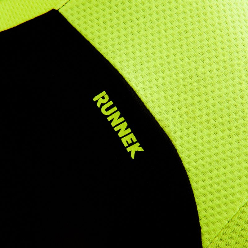 Maillot technique runnek score noir jaune fluor homme detail