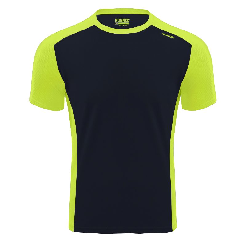 Maillot technique runnek score noir jaune fluor homme face